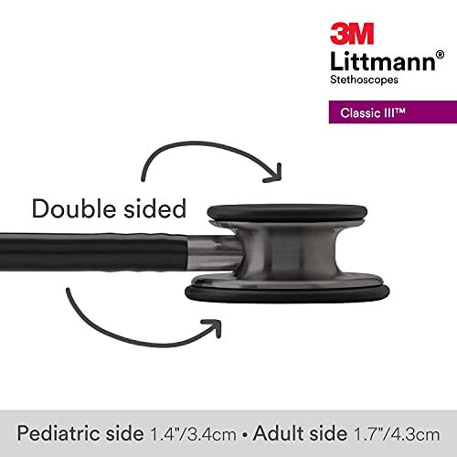 3M Littmann Classic III Monitoring Stethoscope, 5811, More Than 2X as Loud, Weighs Less, Stainless Steel Smoke-Finish Chestpiece, 27" Black Tube, Smoke Stem, and Headset