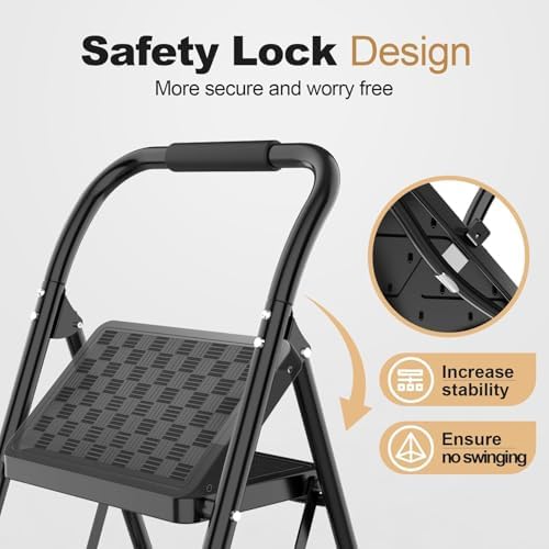 HBTower 2 Step Ladder, Step Stool for Adults,2 Step Ladder Folding Step Stool with Wide Pedal Ergonomic Design