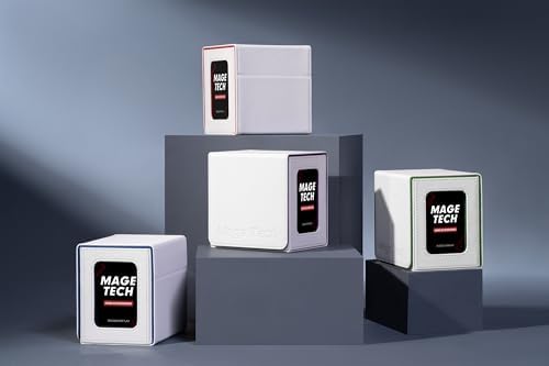 Card Deck Box for MTG Commander - Patented Design, Commander Display, Fits 100 Double-Sleeved Cards, 35pt Card Brick & Dice Tray - White/Purple