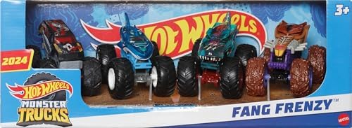Hot Wheels Monster Trucks, 1:64 Scale Toy Monster Trucks, Set of 4, Giant Wheels, Favorite Characters and Cool Designs