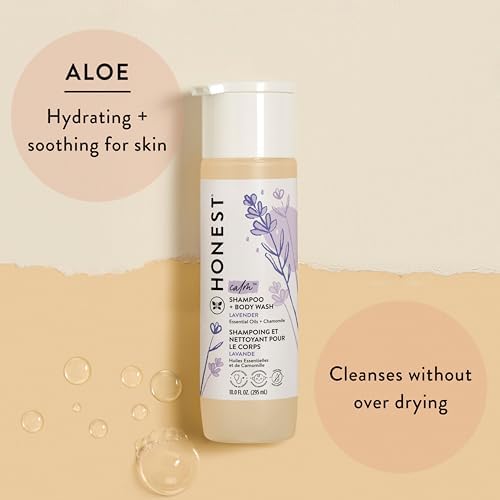 The Honest Company 2-in-1 Cleansing Shampoo + Body Wash and Face + Body Lotion Bundle | Gentle for Baby | Naturally Derived | Lavender Calm, 18.5 fl oz