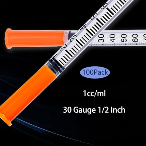 1ml 30g 1/2 inch Syringes, 100 Pack Lab Supplies Syringe, Individually Wrapped