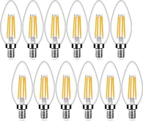 12-Pack Dimmable E12 LED Candelabra Bulbs 40Watt Equivalent, 2700K Warm White, 450Lumens, 4W B11 Vintage Chandelier Light Bulbs, LED Filament Clear Glass Candle Lamp for Ceiling Fan Home Decor1