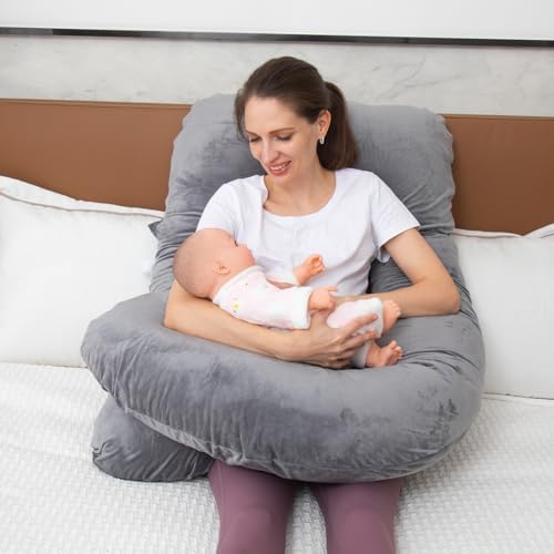 MOON PINE Pregnancy Pillow, U Shaped Full Body Pillow for Maternity Support, Sleeping Pillow with Cover for Pregnant Women (Dark Grey)