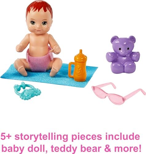 Barbie Skipper Babysitters Inc Playset with Doll, Stroller, Baby Doll & 5 Accessories, Remove Stroller Seat for Carrier