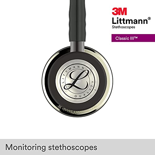 3M Littmann Classic III Monitoring Stethoscope, 5861, More Than 2X as Loud, Weighs Less, Stainless Steel Champagne-Finish Chestpiece, 27" Black Tube, Smoke Stem, and Headset