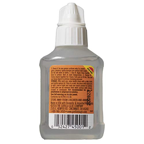 Gorilla Clear Glue, 1.75 Ounce Bottle (Pack of 5) - Crystal Clear, All Purpose, and Water Resistant