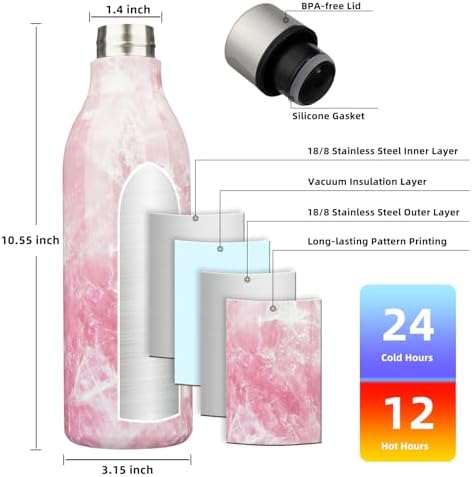 BJPKPK Insulated Water Bottles, 25 oz Stainless Steel Metal Water Bottle with Strap, BPA Free Leak Proof Thermos, Mugs, Flasks, Reusable Water Bottle for Sports & Travel, Blossom