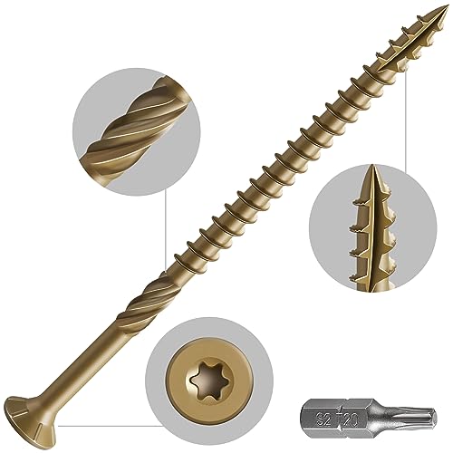 #10 * 3-1/2" Deck Screws, (117pcs) 2 lbs.Exterior Wood Screws, Rust Resistant epoxy Coated, Bronze, T25 Star Bit