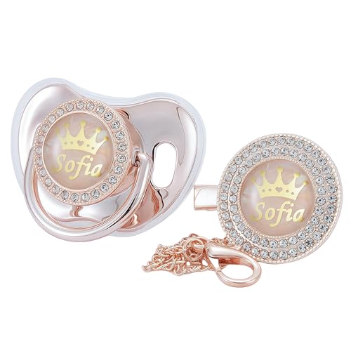 Personalized Any Name Bling Gold Silver Pacifier and Clip Set 18 Colors BPA Free Safe Unique Design Luxurious Dummy Ideal Gift for Baby Show New Born