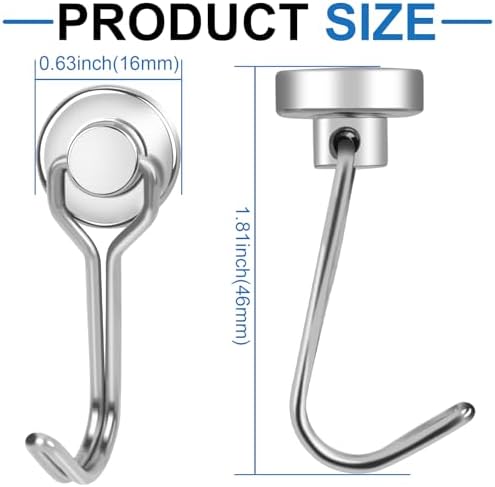 E BAVITE Swivel Swing Silver Magnetic Hooks,30LBS Powerful Strong Neodymium Rare Earth Magnet Hook. Perfect for Refrigerator, Kitchen and Other Surfaces, Pack of 50