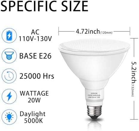 Par38 led Flood Lights Outdoor Light Bulb 2 Pack,Dimmable 5000K Daylight 1800LM,20W Replace up to 200W,Outdoor Flood Light Bulbs for Backyard,Garage,Porch,Garden