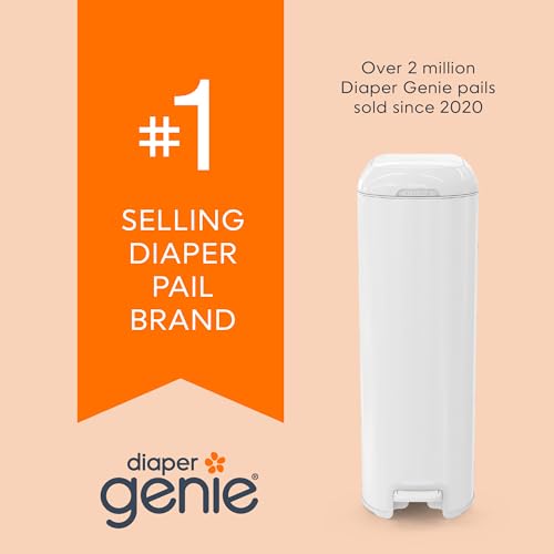 Diaper Genie Platinum Pail (Lilly White) is Made of Durable Stainless Steel and Includes 1 Easy Roll Refill with 18 Bags That can Last up to 5 Months.