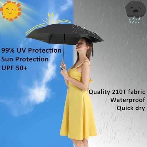 BAODINI Travel Mini Umbrella for Purse With Case Small Compact UV Sun Protection Sun Lightweight Tiny Pocket Umbrella for Women Girls and Men
