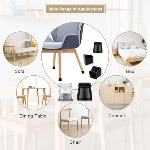 32 Pcs Square Chair Leg Floor Protectors - Silicone & Felt Furniture Pads for Hardwood Floors, Scratch-Resistant Noise-Reducing Chair Leg Caps, Fits Square Legs (1-1/16'' to 1-5/8'')