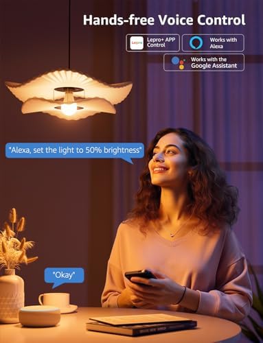 Lepro B1 AI Smart Light Bulbs - WiFi & Bluetooth RGBWW Color Changing LED Bulb Compatible with Alexa & Google Assistant, AI Generated Lighting LLM, AI Voice Control, Music Sync, 2.4GHz Only, 2 Pack