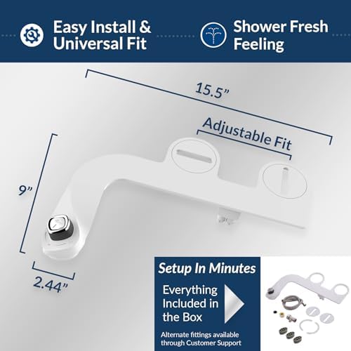 Bio Bidet SlimEdge Simple Bidet Toilet Attachment in White with Dual Nozzle, Fresh Water Spray, Non Electric, Easy to Install, Brass Inlet and Internal Valve