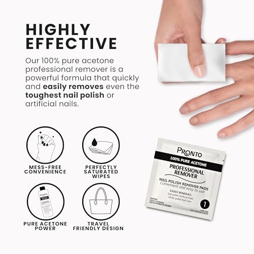Pronto Pure Acetone Nail Polish Remover Pads, Individual 100 Pcs Nail Soak Off Pads for Gel Nail Polish, Nail Polish Remover Wipes for Quick Professional Nail Polish Removal Nail Pad For Salon & Home