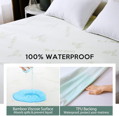 MUXHOMO Premium 100% Waterproof Queen Size Mattress Protector, Breathable Mattress Cover Queen Size Bed, Cooling 3D Air Fabric Bed Pad Cover, Deep Pocket 8"-21"