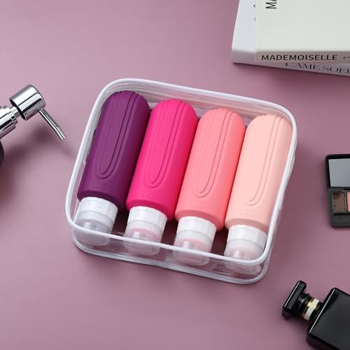 Travel Bottles for Toiletries, Large 6oz Oversize Containers, BPA Free Leak Proof Tubs Refillable Liquid Traveler Accessories with Toiletry Bag for Cometic Shampoo and Lotion Soap (4 Pack)