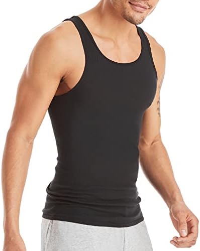 Hanes Top Undershirt Pack, 6-Pack, Moisture-Wicking Cotton Ribbed Tanks for Men