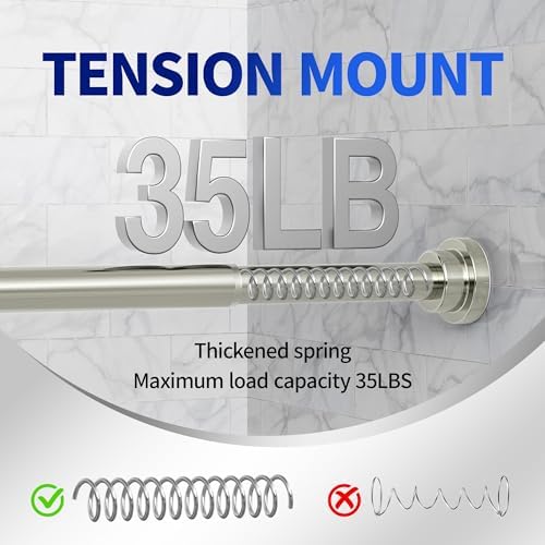 Shower Curtain Rod, 1" Diameter Heavy Duty Tension Shower Rod, Non Slip Adjustable 28-74 inch No Drill Shower Curtain Rods Spring Tension For Bathroom, Shower Stall, No Rust, Brushed Nickel