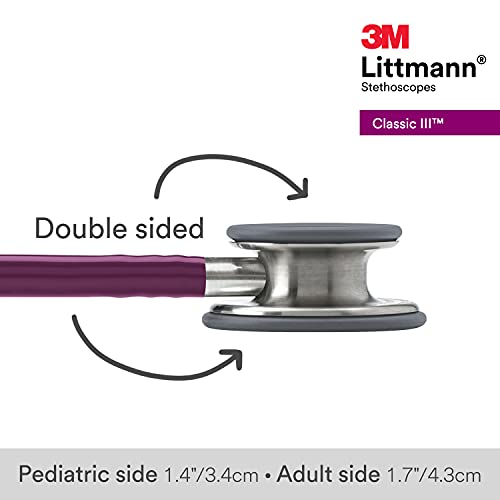 3M Littmann Classic III Monitoring Stethoscope, 5831, More Than 2X as Loud, Weighs Less, Stainless Steel Chestpiece, 27" Plum Tube