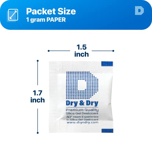 Dry & Dry Silica Gel Packets Desiccants - Rechargeable Silica Gel Packs, Desiccants Packets - 10000 Pack (1 Gram)