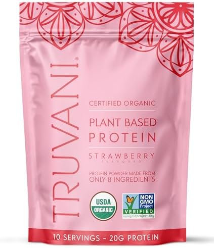 Truvani Vegan Pea Protein Powder | Strawberry | 20g Organic Plant Based Protein | 10 Servings | Keto | Gluten & Dairy Free | Low Carb | No Added Sugar