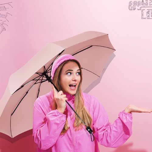SIEPASA Two Packs Auto Open & Close Small Travel Umbrella Compact for Backpack-Umbrellas for Rain, Windproof Lightweight Strong Mini Portable Umbrellas for Men and Women.(Black & Pink, 2 Pack)