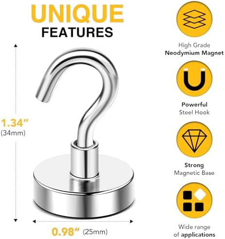 DIYMAG Magnetic Hooks, 80 LB Heavy Duty Strong Magnet with Hooks, Strong Rare Earth Neodymium Magnet Hooks for Hanging, Magnetic Hanger for Curtain, Home, Kitchen, Workplace, 20 Packs