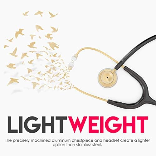 MDF Instruments, Acoustica Lightweight Stethoscope for Doctors, Nurses, Students, Home Health Use, Adult, Dual Head, Black Tube, Gold Chestpiece-Headset, MDF747XPK11