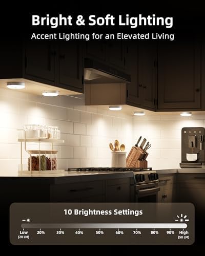 EZVALO 6-Pack Under Cabinet Lighting, Rechargeable Motion Sensor Puck Lights with Remote, 3 Color Temps &12 RG Colors, Magnetic Stick on Light, Dimmable Under Counter Lights for Kitchen, Shelf, Stair