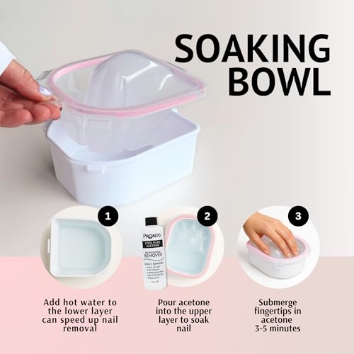 Pronto Gel Nail Polish Remover Kit - 16oz Pure Acetone, Nail Soaking Bowl, Moisturizing Cuticle Oil, Manicure Kit Including Gel Nail Polish Tools, Nail File, Nail Buffer, Cuticle Pusher & Nail Scraper