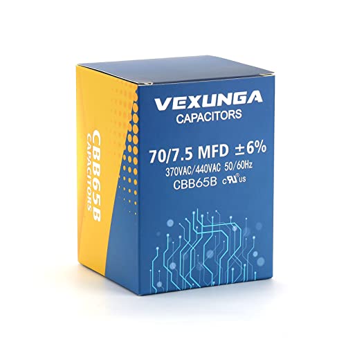 70/7.5 uF 70+7.5 MFD 370V or 440V Dual Run Start Round A/C Capacitor CBB65 CBB65B Air Conditioner Capacitors for AC Unit Fan Motor Start or Heat Pump or Condenser Straight Cool
