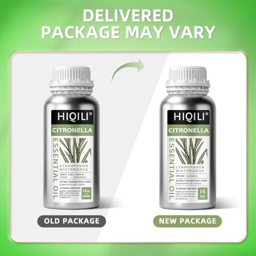 HIQILI 16 Fl Oz Citronella Oil for Homemade Sprays, Add to Diffuser, 100% Pure and Natural Undiluted