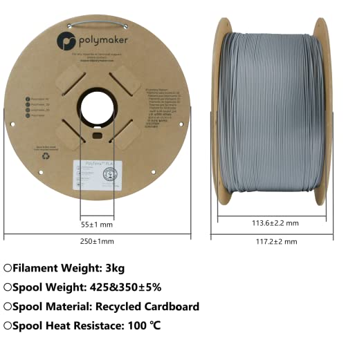 Polymaker PLA PRO Filament 1.75mm 3kg, Tough & High Rigidity Grey 3D Printing Filament, PolyLite PLA PRO 3D Printer Filament 1.75mm, Print with Most 3D Printers