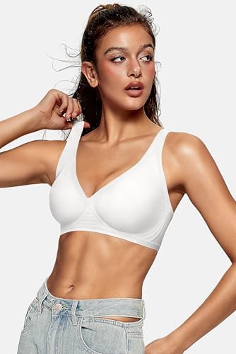 OEAK Womens Deep V Bras Wireless Comfortable Bra Supportive No Underwire Bras Tshirt Push Up Bralettes Plunge Seamless Bra