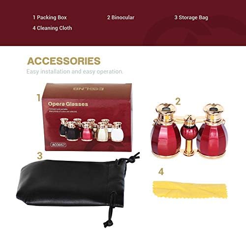 ESSLNB Opera Glasses Binoculars for Women Adults 4X30mm Theater Glasses Compact Binoculars for Theater and Concerts Antique with Case Removable Chain (Red)