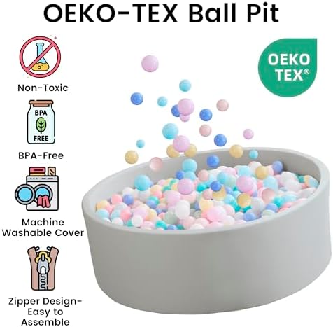 Ball Pit for Toddlers 47.24''x15.75'' Baby Ball Pit Soft Foam Ball Pits Round Lagre Kids Ball Pits Indoor and Outdoor Game Kids Play Ball Pool Ideal Gift for Children (Grey, NO Balls)
