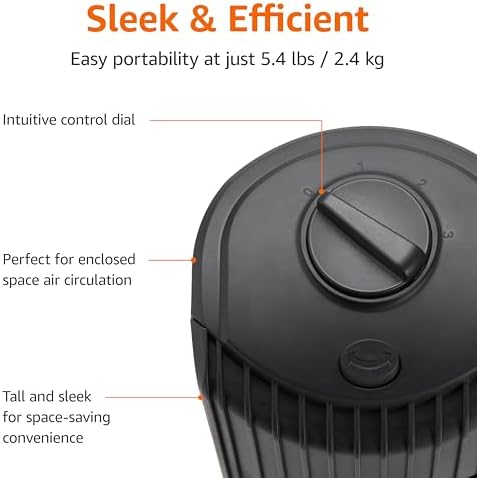 Amazon Basics 28" 60-Degree Oscillating Tower Fan for Bedroom, Living Room, Office, With 3 Speeds, Intuitive Mechanical Control, Black, 35W, 27.8"H x 9.4"D x 9.4"W