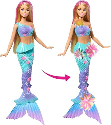 Barbie Mermaid Toy Dolls with Surprise Magic Blooming Flowers Feature, Ombre Tails, Pearl Headband Accessory & Long Blonde Hair with Pink Highlights