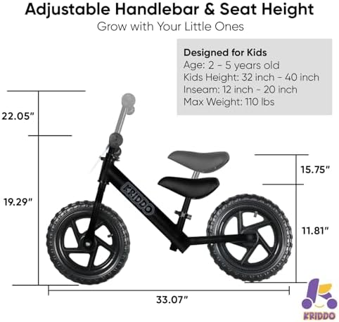 KRIDDO Toddler Balance Bike 2 Year Old, Age 24 Months to 5 Years Old, 12 Inch Push Bicycle with Customize Plate (3 Sets of Stickers Included), Steady Balancing, Gift Bike for 2-3 Boys Girls, Night