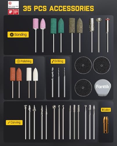 Fanttik F2 Master Mini Cordless Rotary Tool Kit, NeoPulse Motor, 5 Variable Speed, 25000 RPM, Revostor Hub, 35 Accessories, for 3D Printer Sanding, Polishing, Drilling, Carving, DIY Crafts