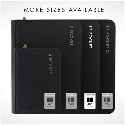 Vault X 12 Pocket Trading Card Zip Binder, 480 cards, Premium Exo-Tec Album Material, 20 Side-Loading Pages, Folder for Collectible Card Games, Sports, TCG (Black)