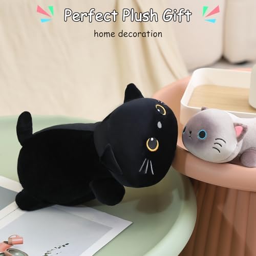 SQEQE Weighted Black Cat Plush, Weighted Black Cat Stuffed Animal, Cute Plushies Soft Pillow Toy Gift for Kids Adults 13.8 Inch, 1.6 Lbs