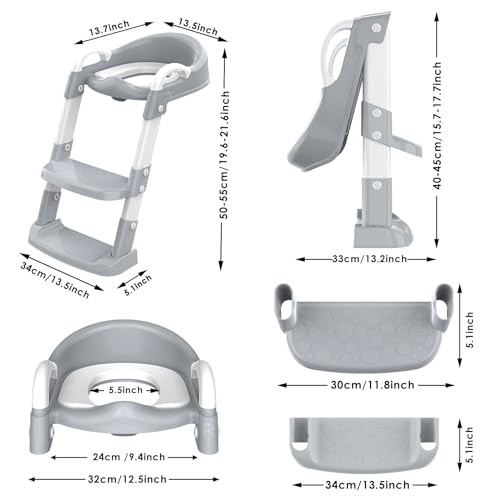 Potty Training Seat with Step Stool Ladder, Toddler Potty Training Toilet for Boys Kids, Potty Chair Adjustable Potty Seat for Toilet with Anti-Slip Wide Steps Splash Guard Safety Handles