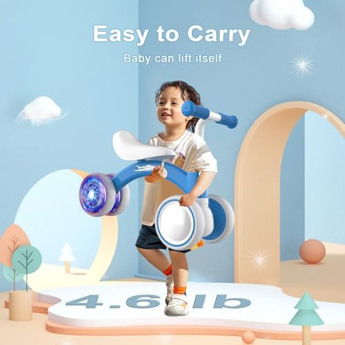 Colorful Lighting Baby Balance Bike Toys for 1 Year Old Boy Girl Gifts, 10-36 Month Toddler Balance Bike, No Pedal 4 Silence Wheels & Soft Seat First Riding on Toys, 1st Birthday Gifts