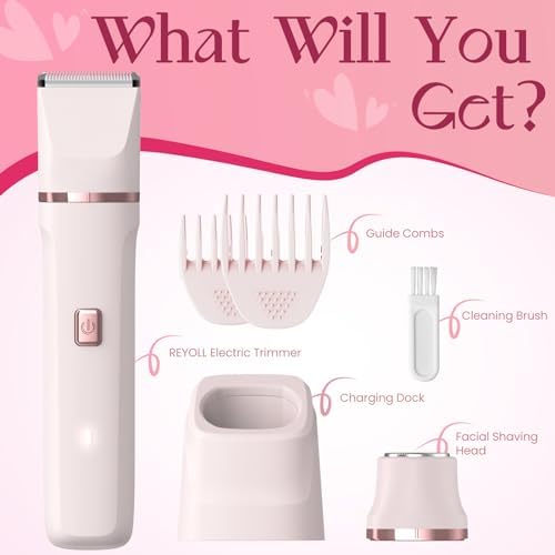 Bikini Trimmer for Women - Painless Electric Razors for Silk Skin,Cordless Body Shaver for Trip,Replaceable Lady Facial Razor, IPX7 Waterproof&Easy Cleaning, Ceramic Blade, USB Charge Dock Pink
