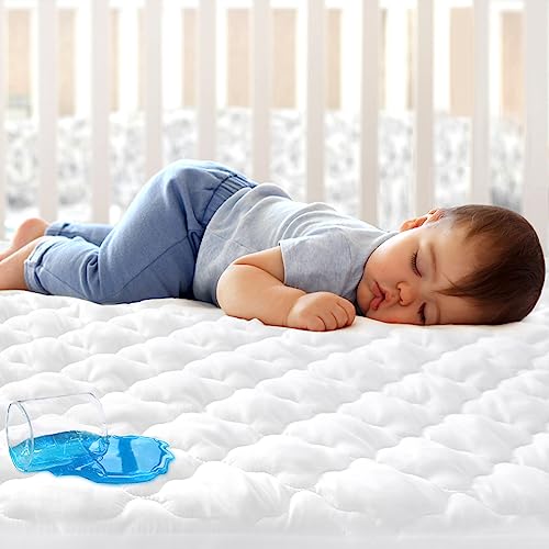 Mini Crib Mattress Protector Sheets Fitted Waterproof Mini Crib Mattress Pad Cover, Noiseless & Machine Wash 100% Absorbent Mattress Protector Sheet Quilted, White, 38" x 24"